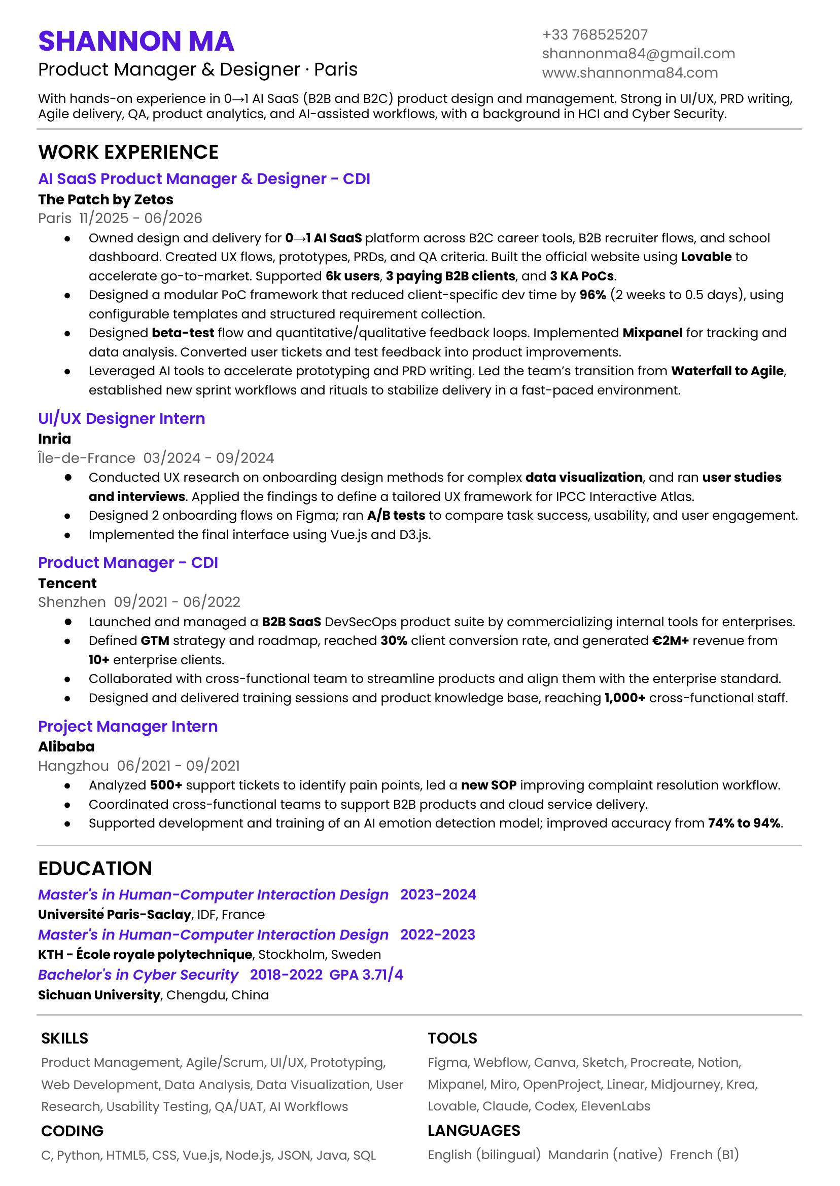 Shannon Ma — CV preview